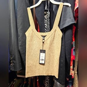 Dynamite V-neck Cropped Top Tan Sweater Tank XS